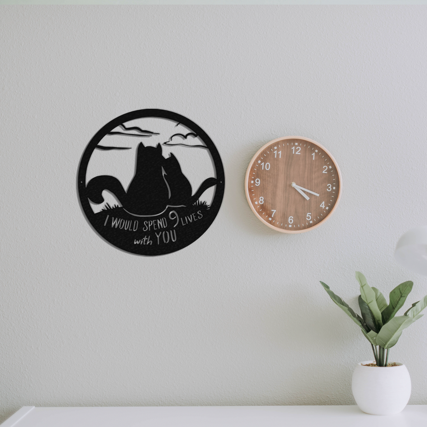 Cat 9 Lives - Metal Wall Art Next To Clock- Badger Steel USA