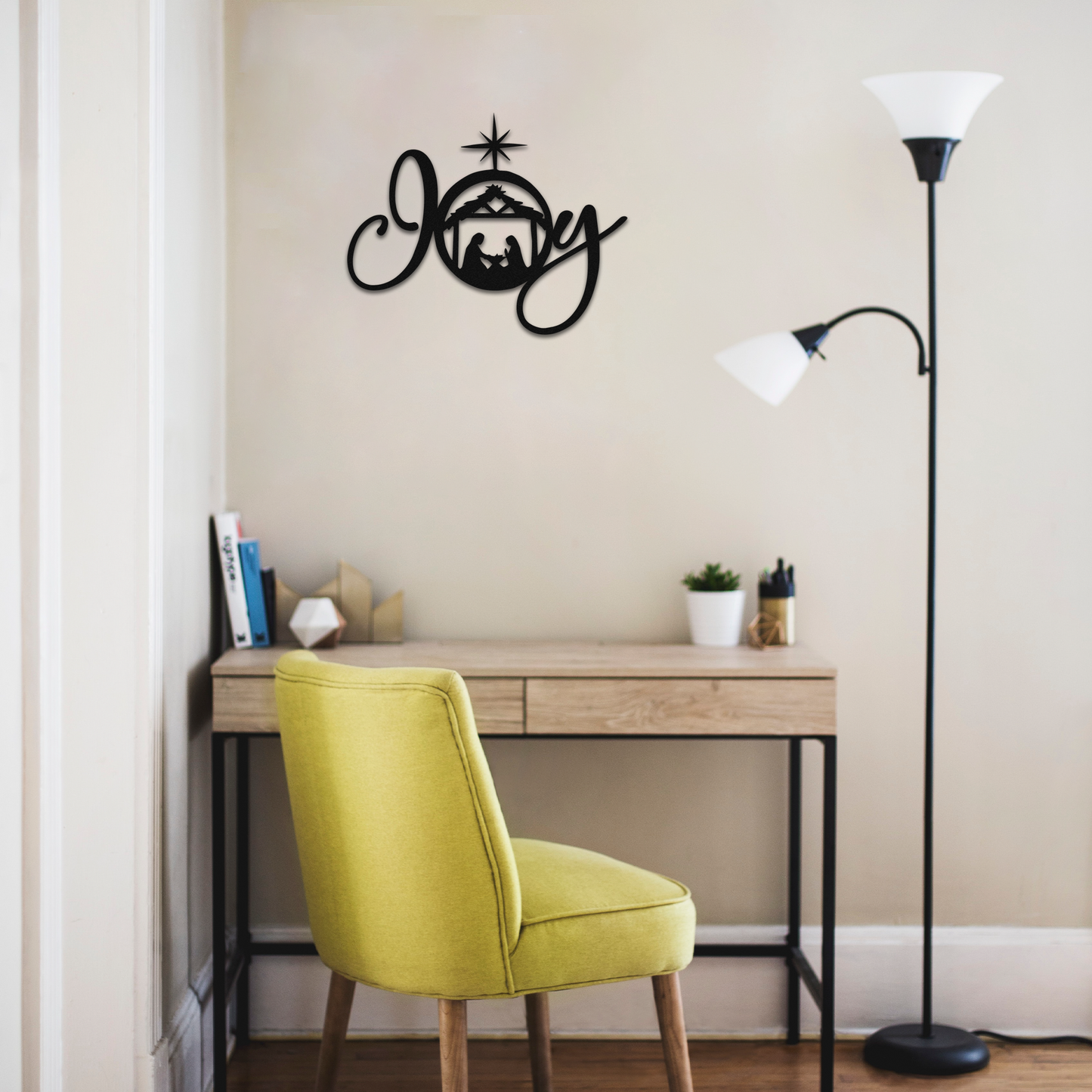 Joy - Metal Wall Art On Wall above a desk - Badger Steel USA