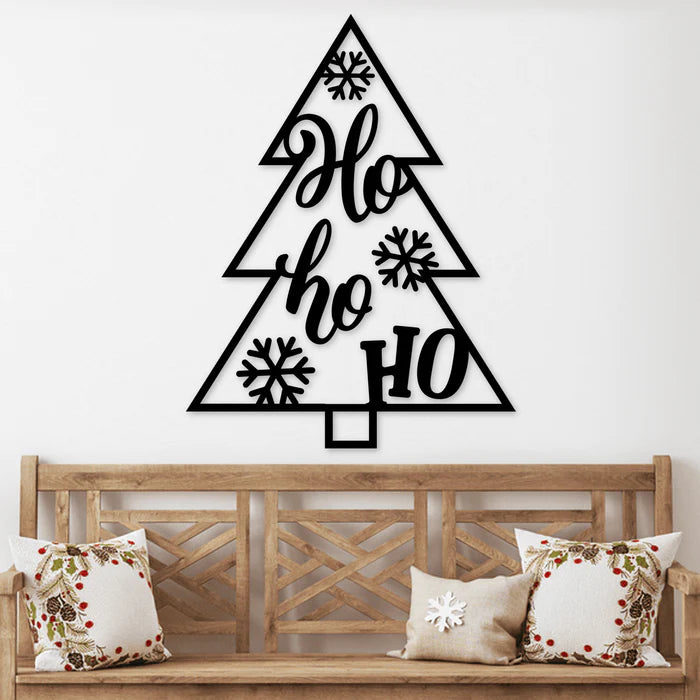 Ho Ho Ho Christmas Tree - Metal Wall Art