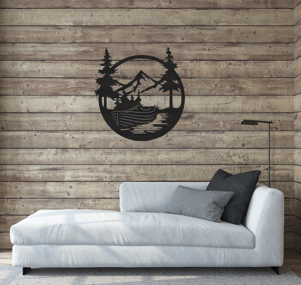 Boat Mountains Scene - Metal Wall Art