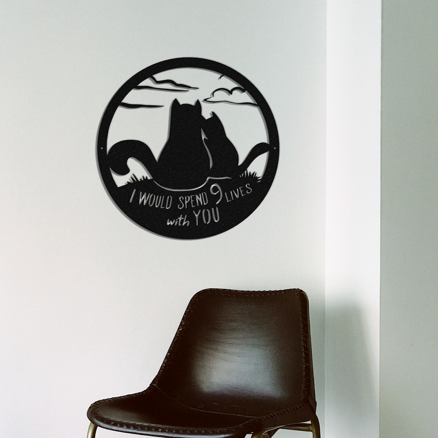 Cat 9 Lives - Metal Wall Art Above A Chair - Badger Steel USA