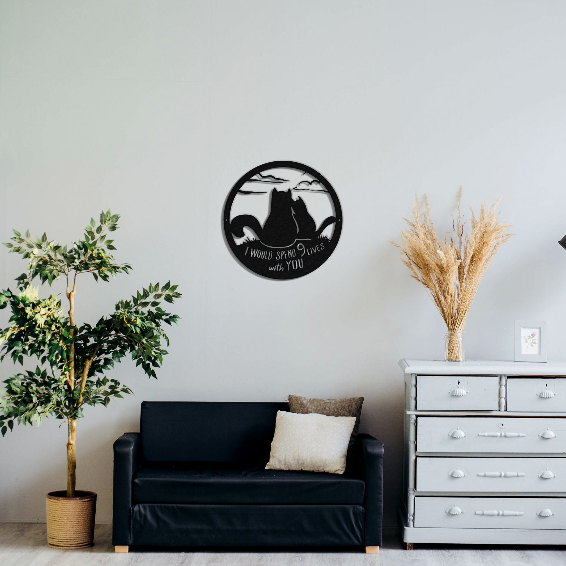 Cat 9 Lives - Metal Wall Art Above A Couch - Badger Steel USA