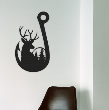 Deer Fishing Hook - Metal Wall Art