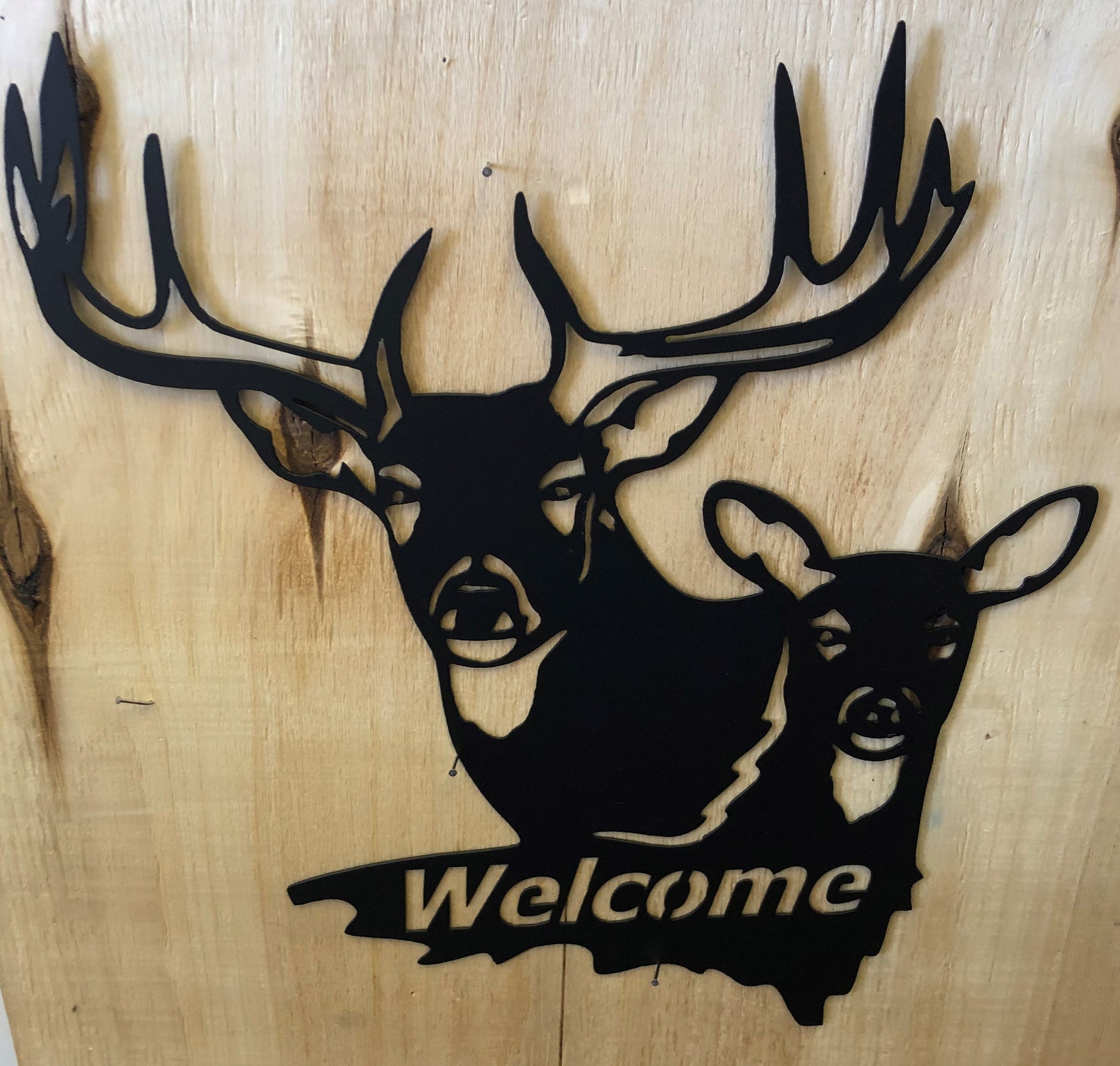 Buck and Doe Welcome - Metal Wall Art With Wood - Badger Steel USA