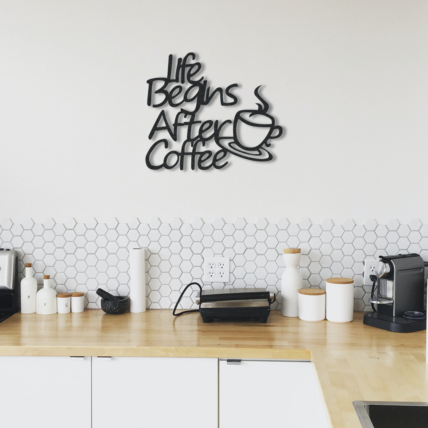 Life Begins After Coffee - Metal Wall Art