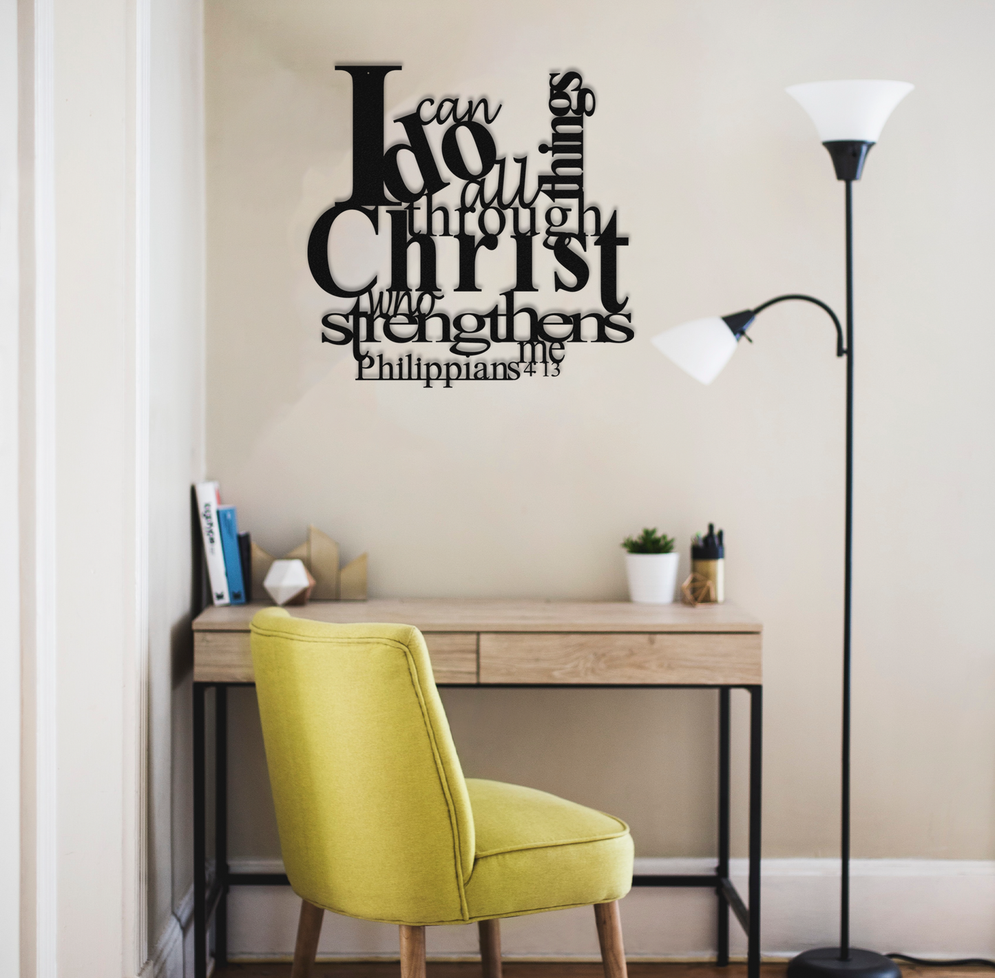 Philippians 4 13 Metal Wall Decor With Desk Badger Steel USA Next to the couch