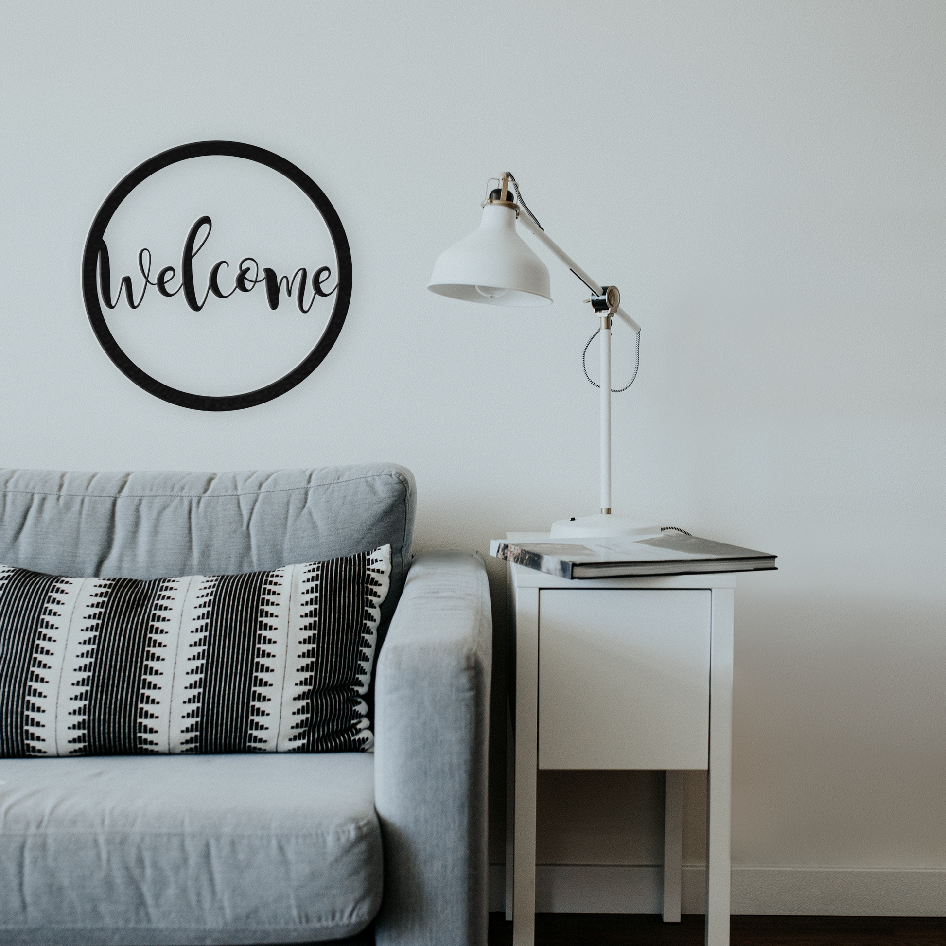 Welcome Round Sign - Metal Wall Art In Livingroom - Badger Steel USA