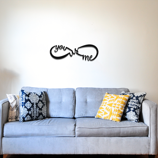 You Me and US Infinity - Metal Wall Art Above A Blue Couch - Badger Steel USA