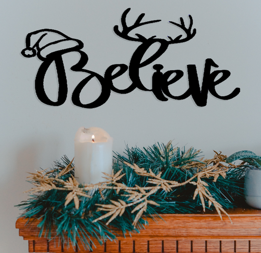 Believe Santa Deer - Metal Wall Art