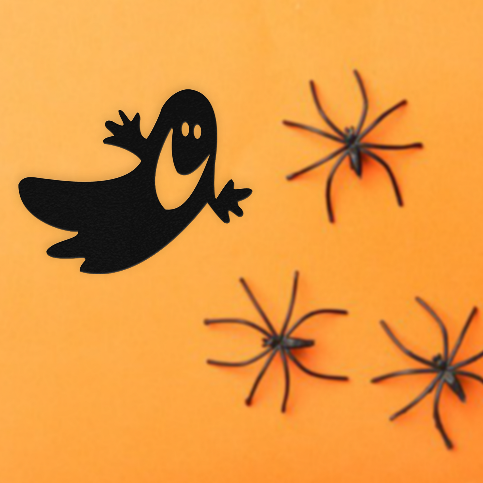 Flying Ghost - Metal Wall Art - Orange Background And Spiders - Badger Steel Usa
